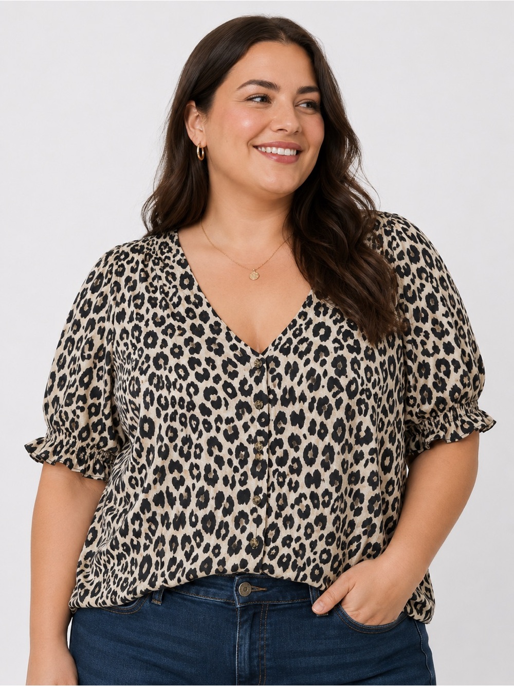 Sanctuary Women’s Plus-Size 3X Leopard Print V-Neck Blouse